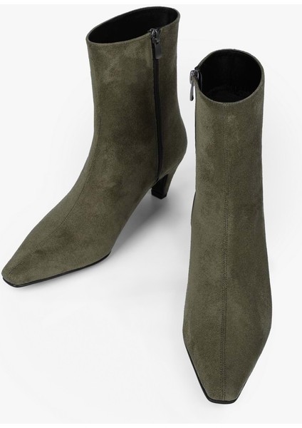 Kadın Lulu Yağ Yeşili Süet Kısa Topuklu Bot modelleri