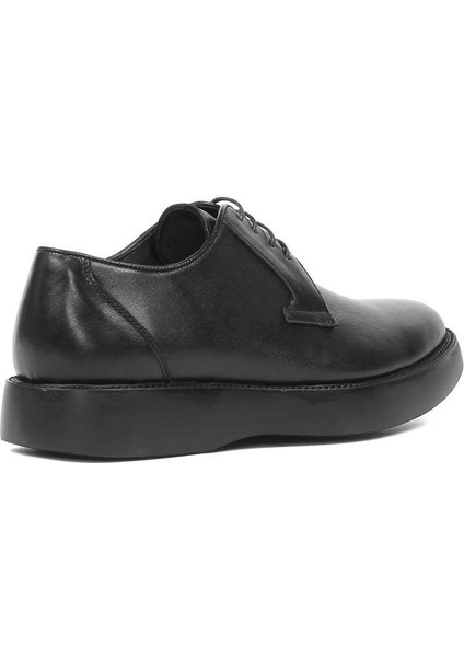 Erkek Siyah Bağcıklı Kalın Tabanlı Deri Günlük Ayakkabı