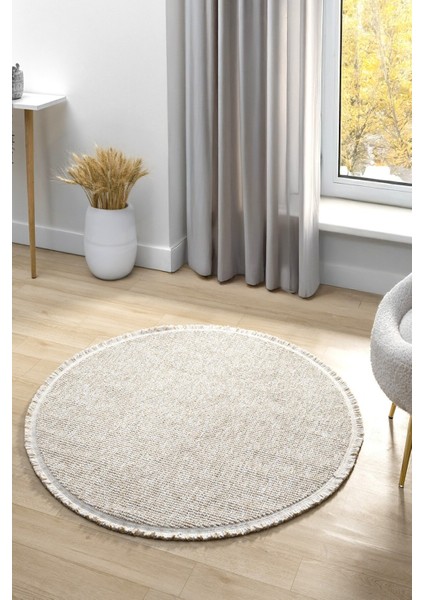Bej Daire Yuvarlak Modern Dokuma Halı Bukleli BEJ DAİRE