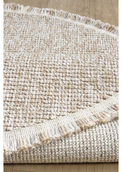 Bej Daire Yuvarlak Modern Dokuma Halı Bukleli BEJ DAİRE modelleri