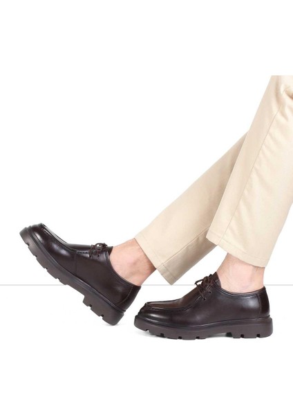 Erkek Kahverengi Bağcıklı Deri Günlük Ayakkabı