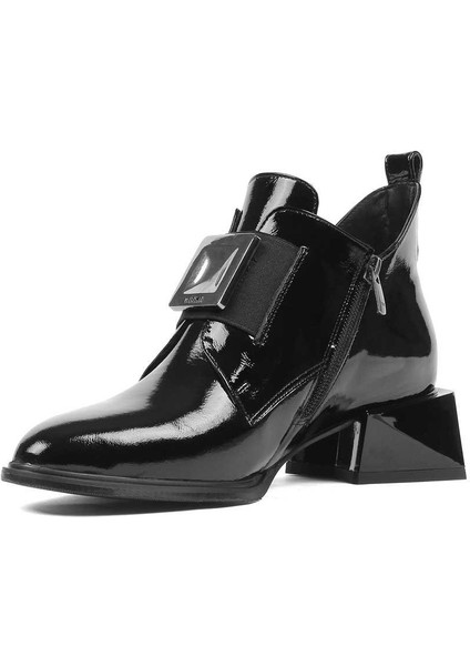 Kadın Siyah Fermuarlı Toka Detaylı Rugan Deri Bot fırsatları