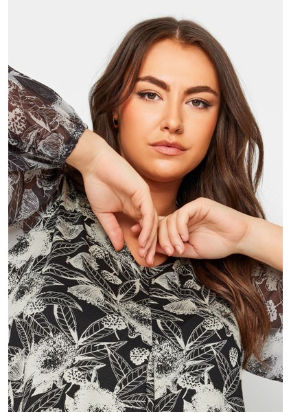 Büyük Beden Uzun Kolları Tül Detaylı Pileli V Yaka Bluz 303115 fiyatları