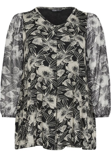 Büyük Beden Uzun Kolları Tül Detaylı Pileli V Yaka Bluz 303115 indirimleri