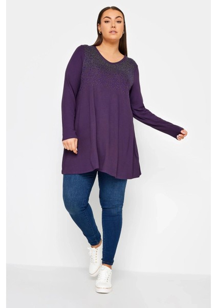 Büyük Beden V Yaka Uzun Kollu Önü Taş Işlemeli Bluz 302919 fırsatları