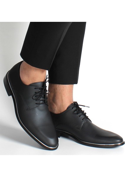 Erkek Siyah Bağcıklı Deri Klasik Ayakkabı