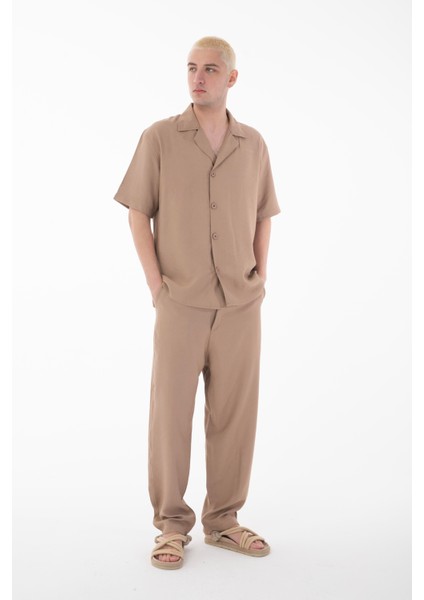 R-4422 Kısa Kol Gömlek Fermuarlı Pantolon Takım