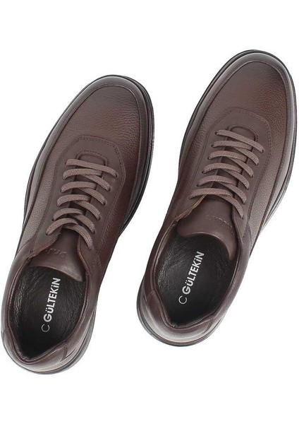 Erkek Kahverengi Kalın Tabanlı Deri Sneaker