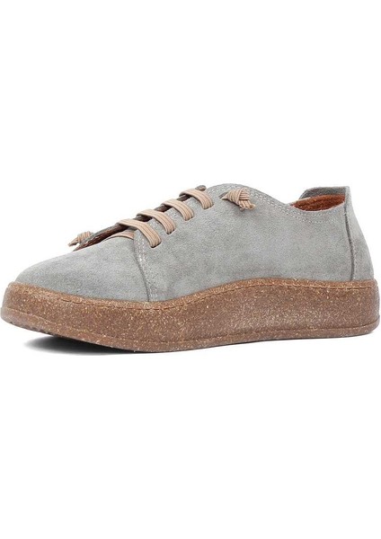 Kadın Gri Bağcıklı Kalın Tabanlı Süet Deri Ayakkabı fırsatları