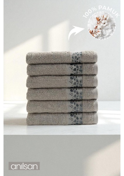 6'lı Cookie Gri Mini El, Yüz Havlusu 62GR. - 30X50 Cm, %100 Pamuk, Spa ve Otel Havlusu