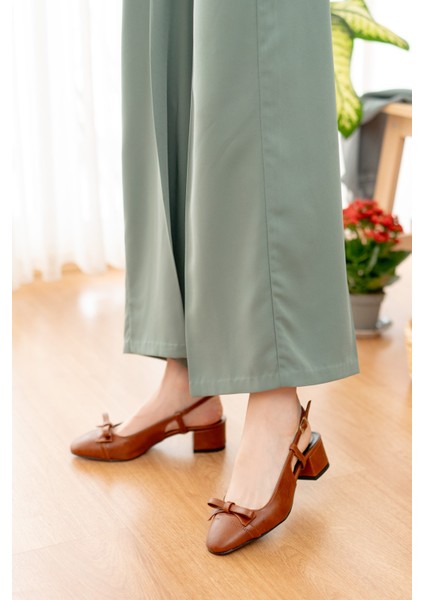 Livay Taba Fiyonklu (4 Cm) Yuvarlak Burunlu Günlük Kullanım Topuklu Ayakkabı modelleri