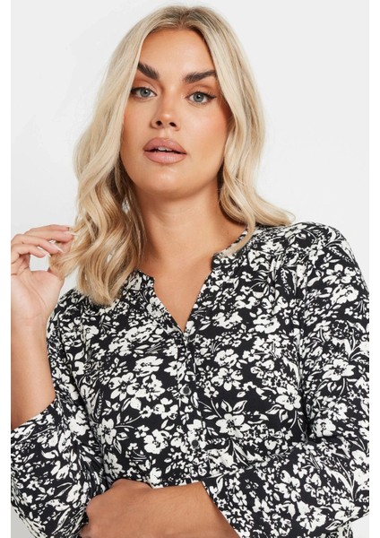 Büyük Beden Yarım Kollu Önü Düğmeli Çiçek Desenli Gömlek 322267 fiyatları