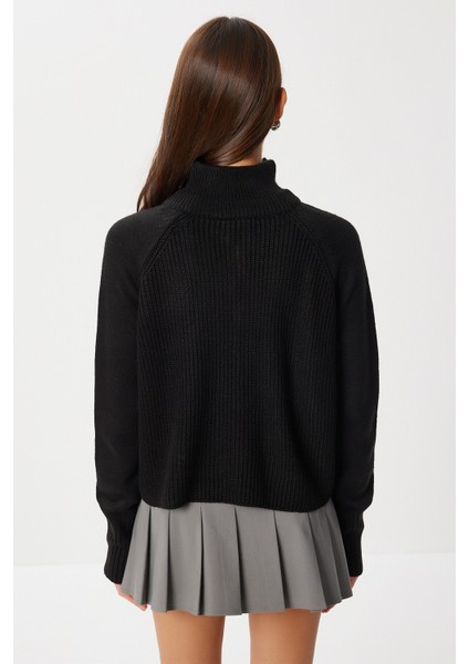 Fermuarlı Dik Yaka Triko Kazak LFG0162 Siyah indirimleri