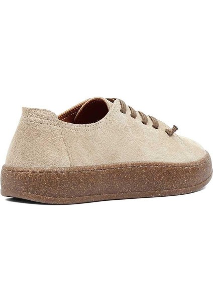 Kadın Bej Bağcıklı Kalın Tabanlı Süet Deri Ayakkabı indirimleri