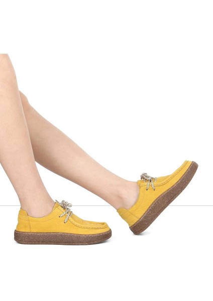 Kadın Hardal Bağcıklı Kalın Tabanlı Nubuk Deri Ayakkabı fiyatları