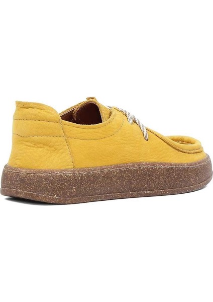 Kadın Hardal Bağcıklı Kalın Tabanlı Nubuk Deri Ayakkabı indirimleri