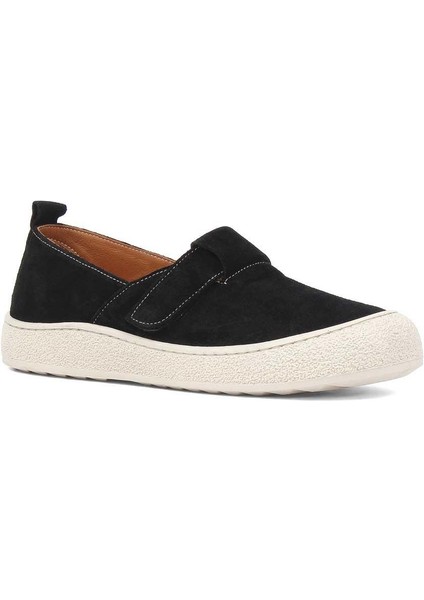 Kadın Siyah Kalın Tabanlı Süet Deri Ayakkabı modelleri