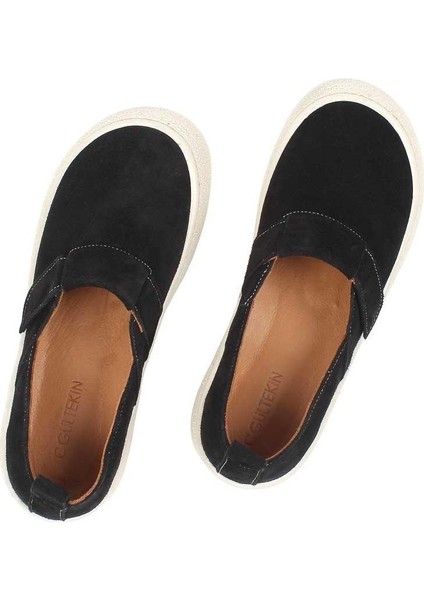 Kadın Siyah Kalın Tabanlı Süet Deri Ayakkabı