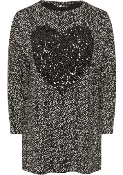 Büyük Beden Yırtmaç Detaylı Puantiyeli Payetli Uzun Kollu Bisiklet Yaka Bluz 322269