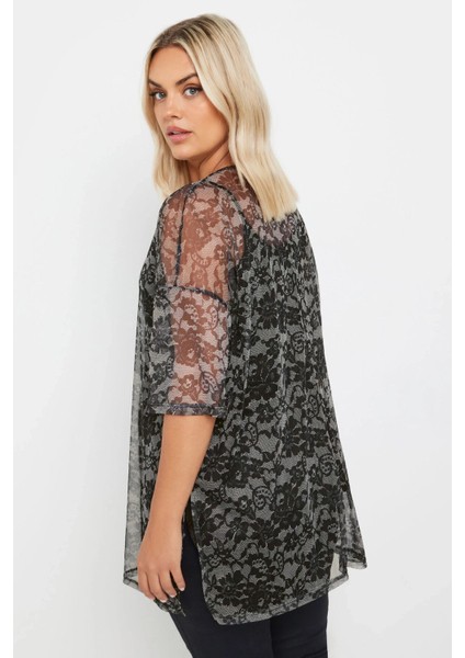Büyük Beden Yarım Kollu Içi Astarlı Desenli Tül Bluz 303448 indirimleri