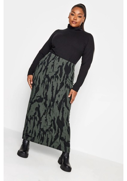 Büyük Beden Zebra Desenli Beli Lastikli Uzun Etek 137620