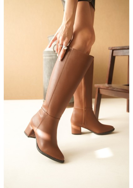 Morena Taba Deri Topuklu (5 cm Topuklu ) Yanı Fermuarlı Günlük Kullanım Çizme fiyatları