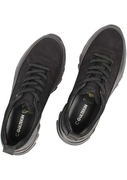 Erkek Siyah Kalın Tabanlı Nubuk Deri Ayakkabı