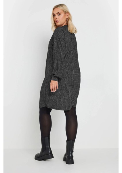 Büyük Beden Yumuşak Kumaş Yakası Fermuarlı Fitilli Tunik Elbise 322179 indirimleri