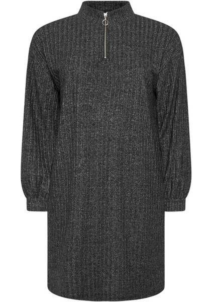 Büyük Beden Yumuşak Kumaş Yakası Fermuarlı Fitilli Tunik Elbise 322179