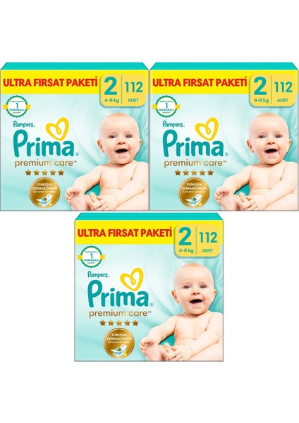 Premium Care Bebek Bezi Beden:2 (4-8kg) Mini 336 Adet Aylık Ultra Fırsat Pk