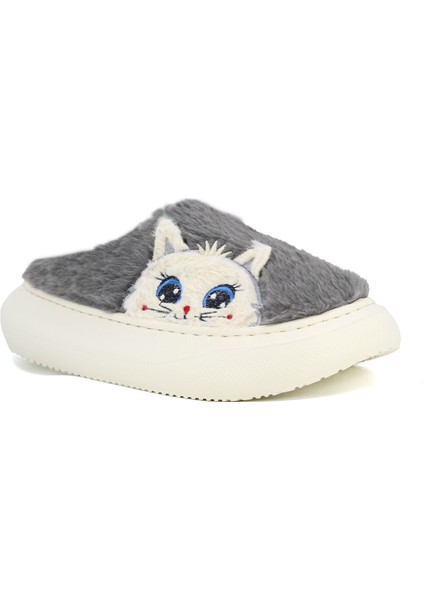Kışlık Kadın Peluş Terlik – Tatlı Ayıcık Deseni, Kaymaz Eva Taban, Ses Yapmaz Konfor-Kedi