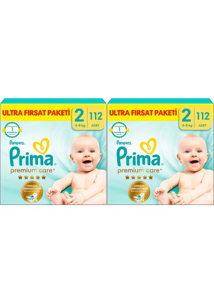 Premium Care Bebek Bezi Beden:2 (4-8kg) Mini 224 Adet Ekonomik Ultra Fırsat Pk