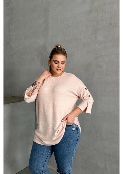 Büyük Beden Yarım Kollu Bisiklet Yaka Düğme Detaylı Kazak 303072 fiyatları