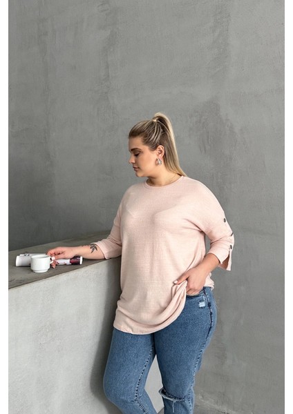 Büyük Beden Yarım Kollu Bisiklet Yaka Düğme Detaylı Kazak 303072 fırsatları