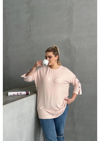 Büyük Beden Yarım Kollu Bisiklet Yaka Düğme Detaylı Kazak 303072 indirimleri