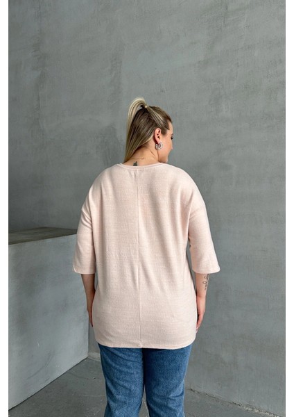 Büyük Beden Yarım Kollu Bisiklet Yaka Düğme Detaylı Kazak 303072