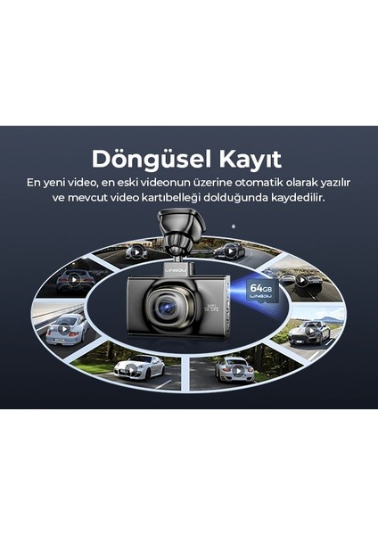 Lıngdu LD02 5k 3 Inç Ekran 150° 2 Kameralı 64GB Araç Içi Kamera indirimleri
