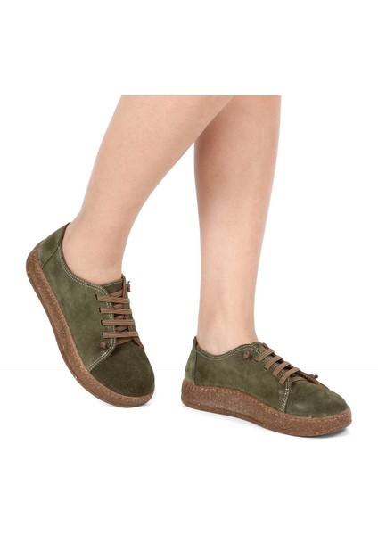 Kadın Haki Bağcıklı Kalın Tabanlı Süet Deri Ayakkabı fiyatları