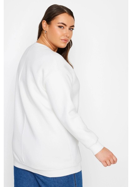 Büyük Beden Bisiklet Yaka Işleme Baskılı Uzun Kollu Sweatshirt 302918 indirimleri