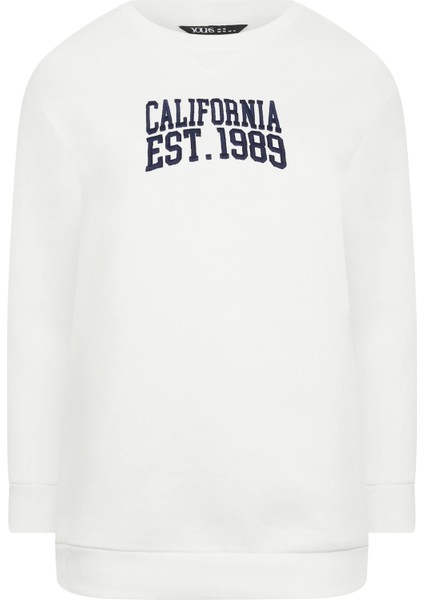 Büyük Beden Bisiklet Yaka Işleme Baskılı Uzun Kollu Sweatshirt 302918