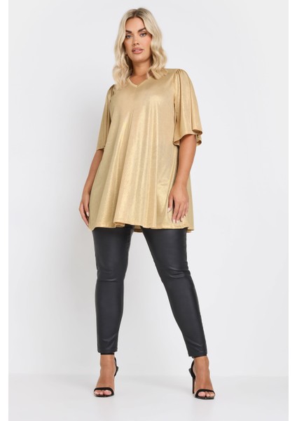 Büyük Beden V Yaka Kısa Kollu Parlak Görünümlü Bluz 303718 fiyatları