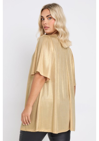Büyük Beden V Yaka Kısa Kollu Parlak Görünümlü Bluz 303718 fırsatları