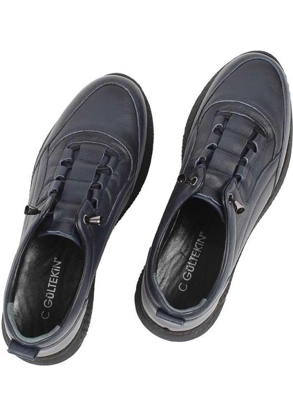 Kadın Lacivert Kalın Tabanlı Deri Sneaker