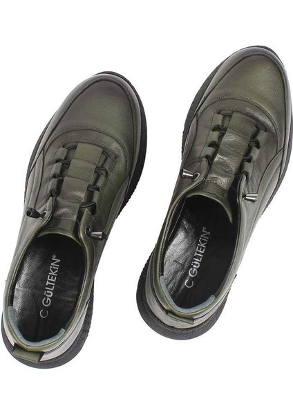 Kadın Haki Kalın Tabanlı Deri Sneaker