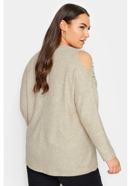 Büyük Beden V Yaka Omuz Detaylı Boncuk Işlemeli Kazak 302776 fırsatları