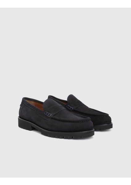 Erjon Hakiki Süet Deri Lacivert Erkek Loafer Ayakkabı