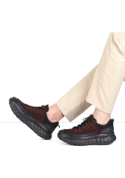 Erkek Kahverengi Kalın Tabanlı Nubuk Deri Sneaker fiyatları