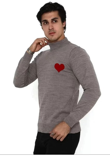 Mdb Unisex Yarım Boğazlı Baskılı Dokuma Triko Vizon