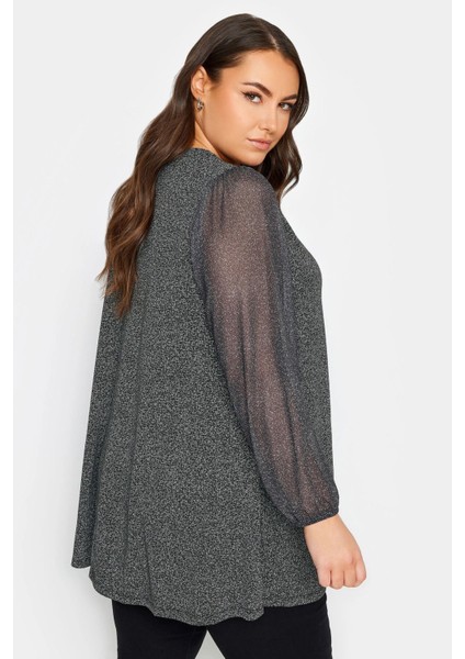 Büyük Beden Uzun Kolları Tül Detaylı Pileli V Yaka Bluz 302824 indirimleri