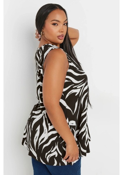 Büyük Beden V Yaka Sıfır Kol Pileli Desenli Likralı Bluz 303417 indirimleri